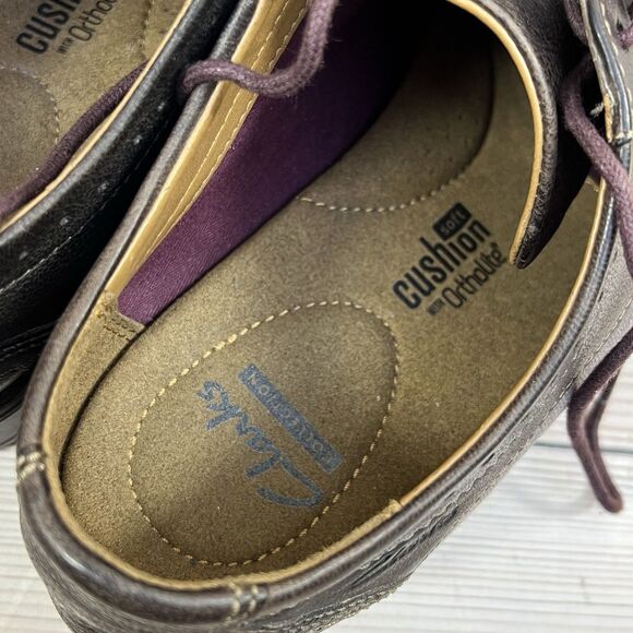 Clarks Garren Cap-Toe Oxford Mens 10.5 Brown Combi Leather Fabric Dress Shoe EUC - Picture 10 of 16